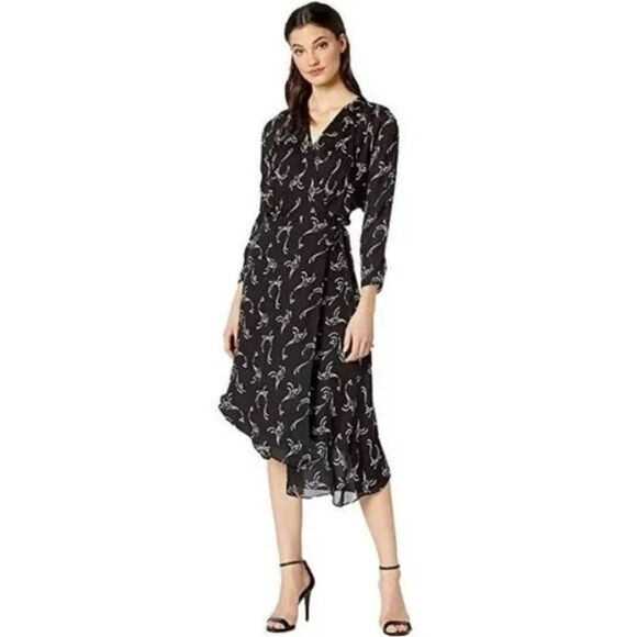 Joie Acantha Asymmetrical V-Neck Wrap Silk Midi Dress - Picture 1 of 8